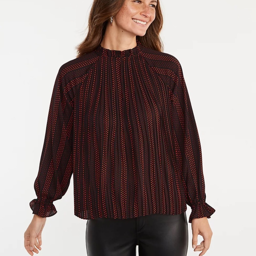 Ann Taylor Dotted Ruffle Mixed Media Pleat Front